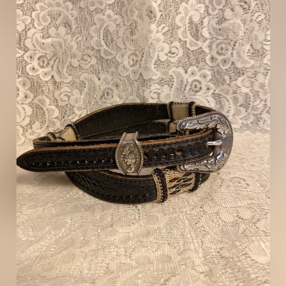 Vintage Leather Handmade Belt with Silver Ornate Buckle - Picture 2 of 11